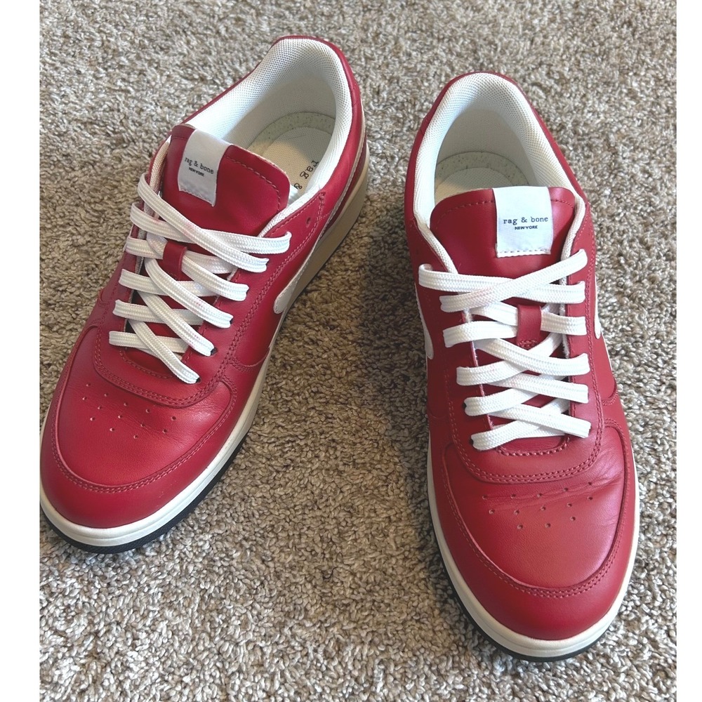 Rag & Bone Retro Court Low Top Sneakers Red Leather White Logo SZ 40